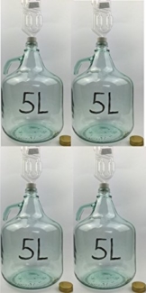 4 x SET 5L Flasche + Stopfen + Gärröhrchen Weinballon Gärballon Glasflasche Gärbehälter - 1