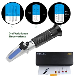 HH-Tec Winzer Refraktometer 0-32 Brix (Zucker) 0-140 Öchsle 0-27 KMW mit ATC für Winzer Wein Bier Obst Frucht Wein Refraktometer zur Messung des Zuckeranteils mit Bedienungsanleitung in Deutsch - 1