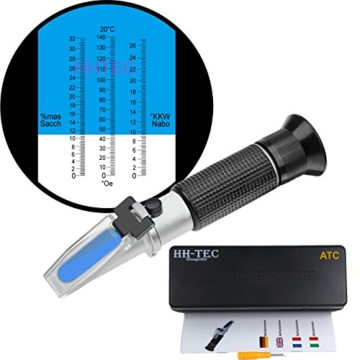 HH-Tec Winzer Refraktometer 0-32 Brix (Zucker) 0-140 Öchsle 0-27 KMW mit ATC für Winzer Wein Bier Obst Frucht Wein Refraktometer zur Messung des Zuckeranteils mit Bedienungsanleitung in Deutsch - 7