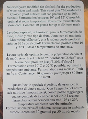 'MoonshinersChoice®' Spezial Alkohol Hefe ✿ 10 Gramm für 50 Liter Maische ✿ für Wein, Most und Brennmaische - 3
