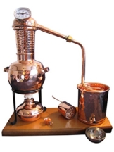 Destille 0,5 Liter Modell "Kalif" mit Aromakorb, Thermometer und Spiritusbrenner (aktuelles Modell; Premiumedition mit Spiritusbrenner, Aromakorb und zusätzlichem Destillatauffangbecher) - 1